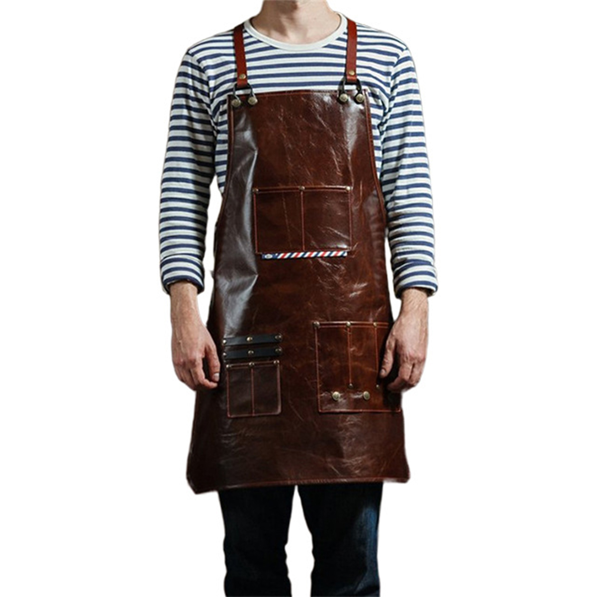 Woodworking Apron - 남성용 가죽 작업 앞치마 다중 포켓이